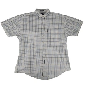 Vtg Gant Button Down Shirt Mens XL Short Sleeve Cotton Indigo Canvas Off White - Picture 1 of 6