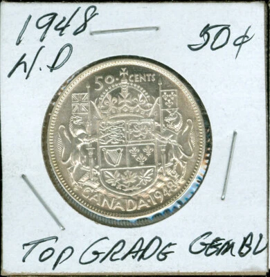 1948 N.D. CANADA 50 CENTS TOP GRADE GEM BU TONED VERY RARE  * - Image 1 of 2