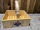Wooden Basket With Handle Painted Hearts New