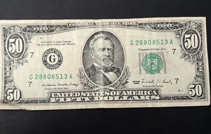 Series 1988 $50 Fifty Dollar Bill, US Serial # G 28808513 A - Picture 1 of 2
