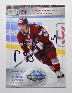 2010-11 Dinamo Riga vs Phoenix Coyotes #11 Vitaly Karamnov Autograph