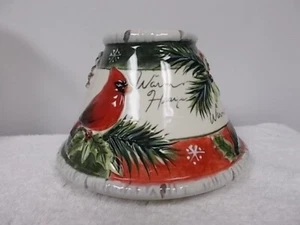 Yankee Kerze Stechpalme Vögel Weihnachten Keramik großes Glas Kerzenschirm Topper - Bild 1 von 6