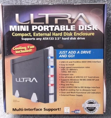 NEW Ultra Mini Portable Disk External Hard Disk Enclosure - USB & IEEE 1394 - Image 1 of 4