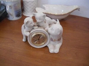 Gebrauchte Lenox Quartz Drei Katzen Creme Porzellan Tischuhr - Bild 1 von 8