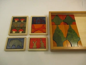 Vintage Handmade Painted Cut Wood Jigsaw Puzzles Children's Toy Forest Animals - Picture 1 of 7