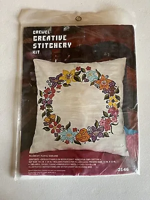 Kit De Costura Creativa Crewel De Colección #2146 Almohada De Guirnalda Floral Nuevo • 9.14€