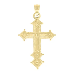 10kt Yellow Gold Mens Women Textured Cross Religious Charm Pendant - Picture 1 of 1