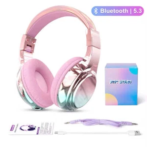 QearFun Glossy Gradient Pink Bluetooth5.3 Headphone for Girl Wireless Headphone - Picture 1 of 8
