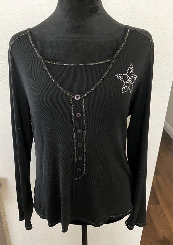 Suéter Dolce & Gabbana Negro Mujer’s Mediano Estrás Estrella Años 90’s Vintage Logo Foto 1 de 4