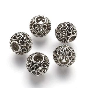 10PC Tibetan Alloy Filigree European Beads Hollow Flower Link Silver Charms 12mm - Picture 1 of 2