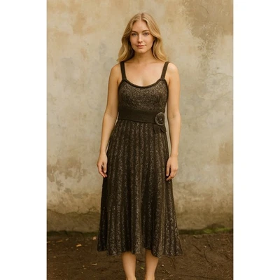 Vestido suéter feminino BCBG Maxazria grande mistura de mohair lã chocolate malha artística - Imagem 1 de 4