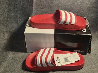 NEW Adidas Men's Adilette Shower Slides 3 stripes Red And White With Box - Image 1 of 4