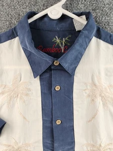 Bamboo Cay Hawaiian Shirt Men Floral Blue Beige Striped XL Modal Blend Palm Tree - Imagen 1 de 23