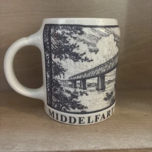 Vintage Kera Danmark Middelfart Denmark Heavy Stoneware Mug Stein Blue White - Picture 1 of 5