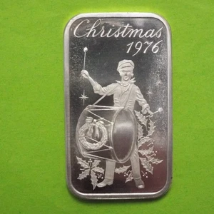 1976 Christmas "Drummer Boy" One Troy Ounce Silver Art Bar - Patriotic - Picture 1 of 12