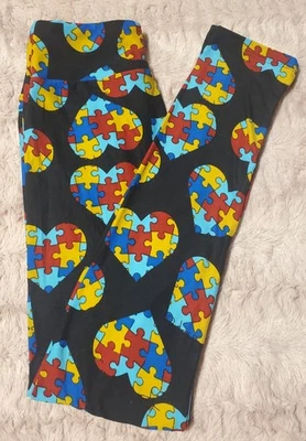 LulaRoe Tween Leggings Autism Puzzle Hearts Rainbow Neurodivergent NWOT - Image 1 of 2