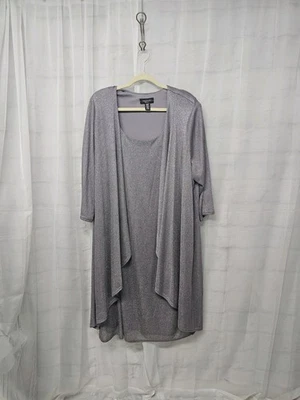 Vestido R&M Richards Gris Plateado Metálico En Capas Formal Boda Minimalista 24W Foto 1 de 4