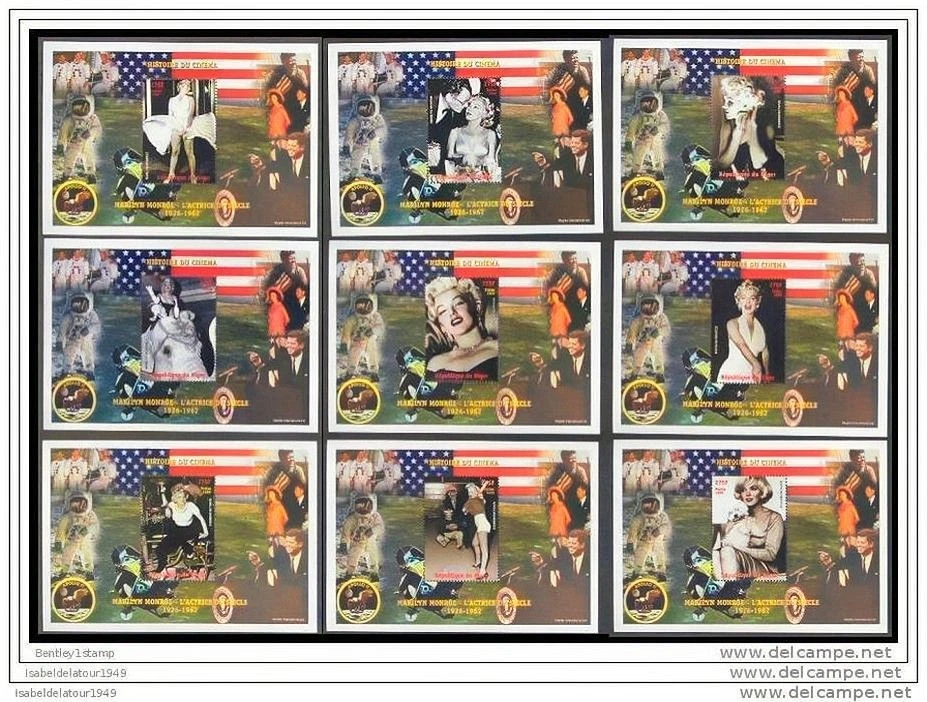 Níger 1999 Marilyn Monroe/J.F. Kennedy/Apolo XI Espacio 9 hojas de recuerdo perfectas MNH Foto 1 de 1