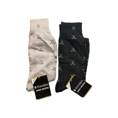 NEW VTG Foot Joy Black/Tan Golf Socks Mens Sock Size 10-13 USA Made NOS Lot Of 2 - Image 1 of 4