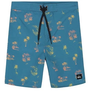 Quiksilver Boy's Size 16 Surfboard Board Shorts Swim Trunk Blue Palm Tree - Picture 1 of 7