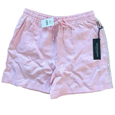 Pantalones Cortos Saks Fifth Avenue Rosa Malva Lino Lentejuelas Detalle Lateral Cordón Cintura S Foto 1 de 4