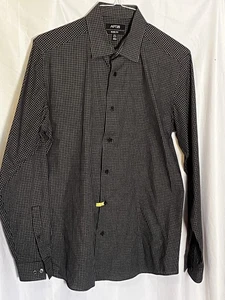 Camicia elegante Apt 9 slim fit nera a quadri manica lunga misto cotone 16,5 36/37 - Foto 1 di 8