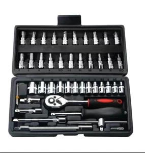 46PCS Ratchet Wrench Socket Set Spanner Tool Kit Metric / SAE 1/4" Drive w/Case - Picture 1 of 2