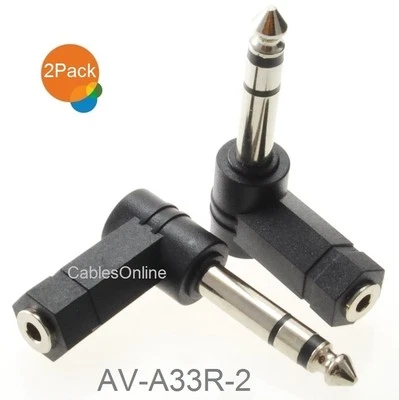 CABLESONLINE 2-Pack, 3.5mm Stereo Female to 1/4" Stereo Male Right Angle Audio Adapter