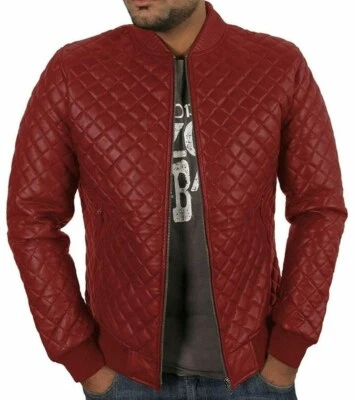 Men Red Leather Knit Pattern Leather Jacket, Winter apparel leather jacket - Image 1 of 4
