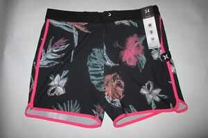 NEW Hurley Mens Phantom Kona 16'' Board Shorts Black Pink Floral - Waist Size 34