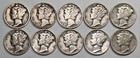 Mercury Silver Dimes Lot of 10 Mixed Date