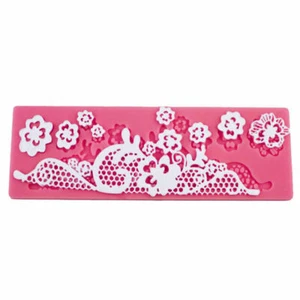 Silicone Lace Flower Garden Border Icing Fondant Cake Mat Decorating Mould 03 - Picture 1 of 8