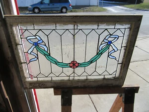 ~ ANTIQUE STAINED GLASS TRANSOM WINDOW 2 OF 2 ~ 34 x 22 ~ ARCHITECTURAL SALVAGE - Picture 1 of 10