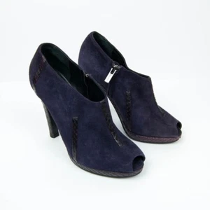 Jil Sander Peep Toe Low Ankle Booties Womens EUR 36.5 US 6 Purple Suede Zipper - Picture 1 of 8