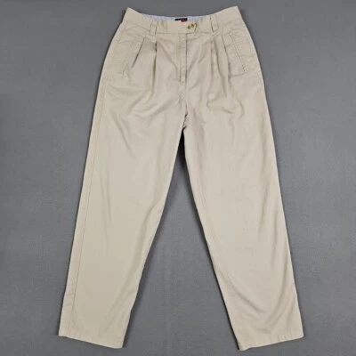 Tommy Hilfiger Pants Women's 10 Beige Tapered Pleated Front 100% Cotton Preppy - Image 1 of 4