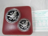 ISRAEL 1996 HOLY LAND WILDLIFE FIG TREE & NIGHTINGALE PR+BU SILVER COINS+BOX+COA