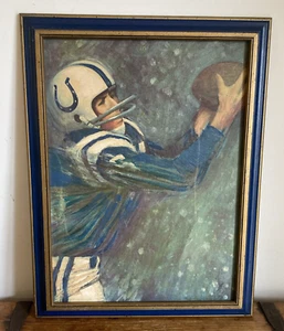 Vintage Mid Century Baltimore Colts Football Player Oil Painting On Canvas - Picture 1 of 10