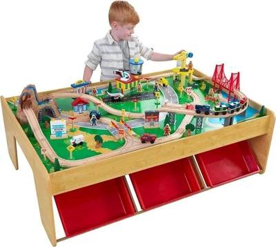 Kid's Wood Play Railway Train Table Set 120 Pc Brio Thomas & Friends Compatible - Image 1 of 4