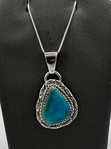 Turquoise Teardrop Triangle Pendant Sterling Silver Bail Navajo Avin Joe PD2187 - Picture 1 of 4