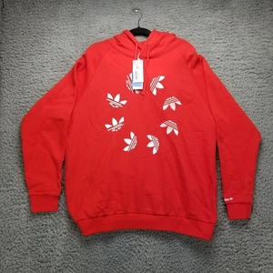Adidas Shirt Mens XL Red Trefoil Terry Fleece 100% Cotton Hoodie Athleisure NWT - Picture 1 of 15