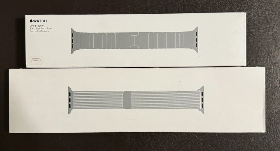 Apple MJ5G2ZM/A 38 毫米链式手链 - 银色 & MTU22AM/A 40 毫米米兰尼斯环 — 第 1/4 张图片