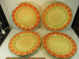4 Pfaltzgraff Napoli Dinner Plates 11 3/4 inches Orange Border Yellow Center EUC - Picture 1 of 7