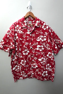 Camisa manga curta Hilo Hattie vintage grande vermelha havaiana original botão para cima - Imagem 1 de 4