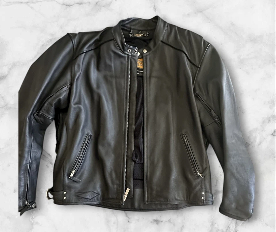 POWER TRIP Hombre MOTOCICLETA Talla XXL 100% CUERO FORRADO ACOLCHADO REFLECTANTE Chaqueta Foto 1 de 3