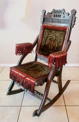 Antiguo brazo mecedora plegable Eastlake victoriano de madera para niños pequeños Foto 1 de 4