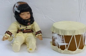VTG Native American Porcelain Doll W/ Drum Emerald Collection-Little Willie-12" - Picture 1 of 7