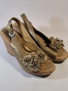 BOC Born Concept Women's Flower Sling Back Cork Wedge Heels Shoes Gold Size 8M - Picture 1 of 8