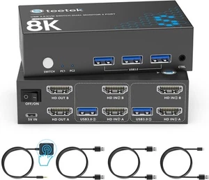 8K HDMI KVM Switch 2 Monitore 2 Computer, 8K@60Hz Dual KVM Switch für 2 - Bild 1 von 8