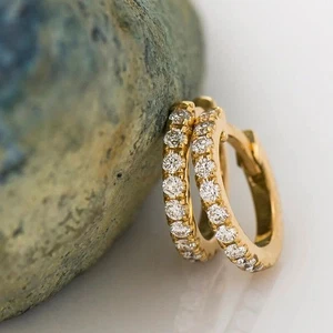14K Yellow Gold 0.50Ct Round Cut Lab Grown Diamond Huggie Hoop Earrings For Her - Picture 1 of 11