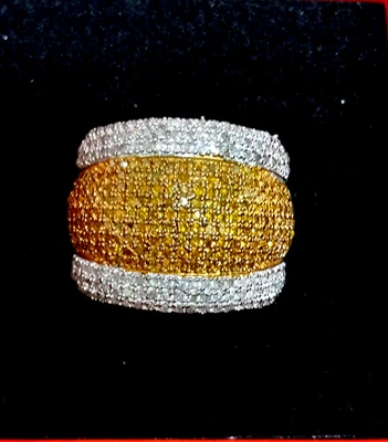 Anillo nudillo racimo plata platino rodio IR diamante amarillo de 1 quilate talla 7 Foto 1 de 4